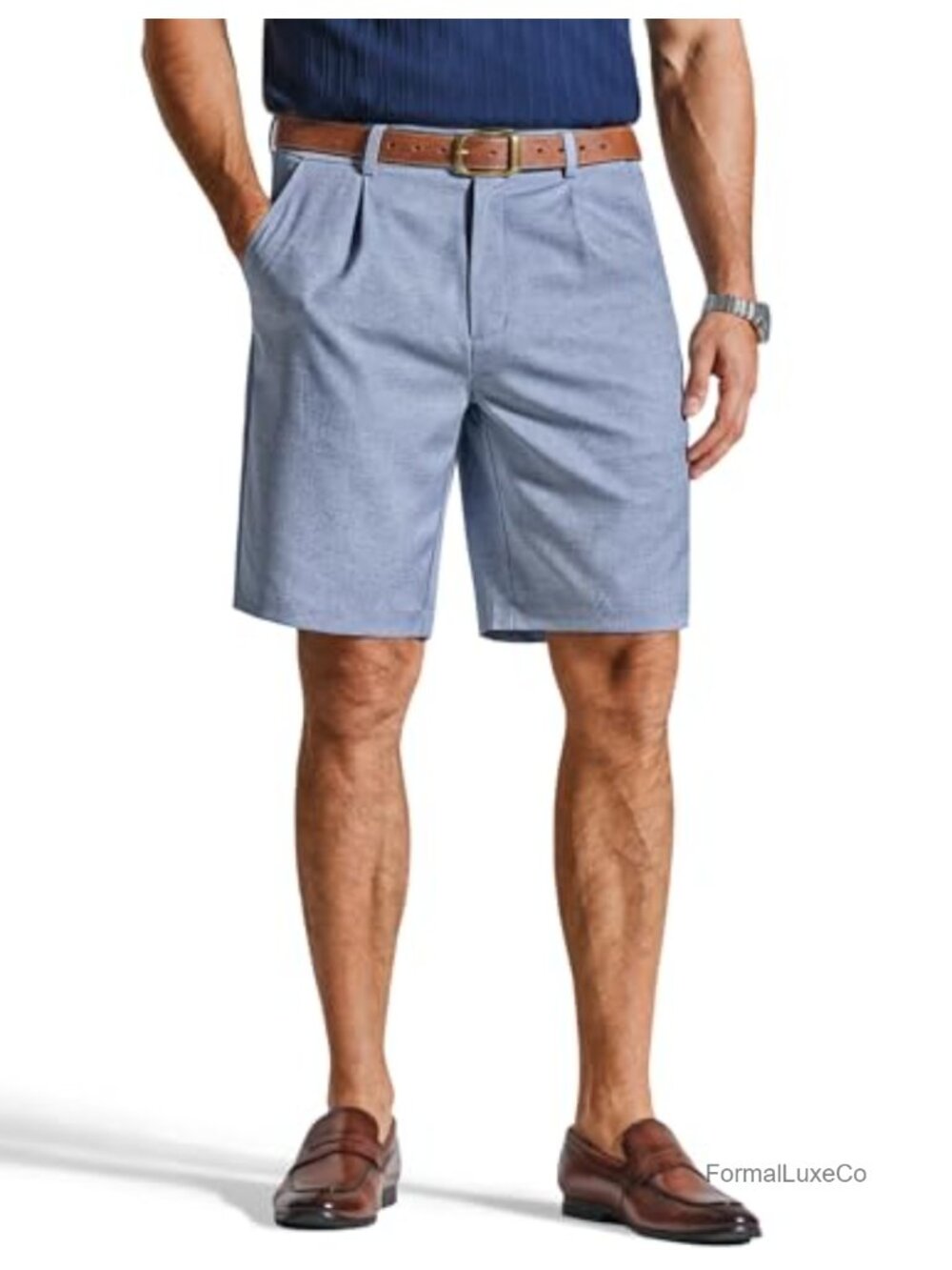 COOFANDY Men's Pleated 9" Linen Blend Dress Shorts
